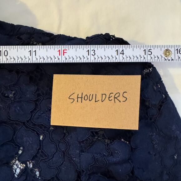 Wayf Emma Puff Sleeve Lace Top Size XS Long Sleeved Blouse Navy Blue - Picture 7 of 11